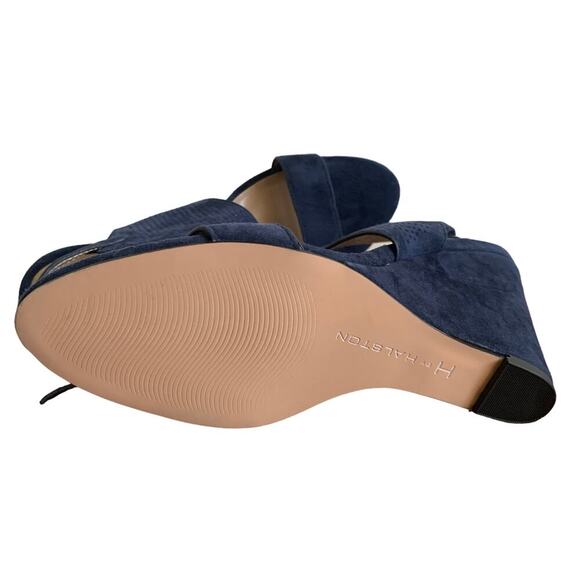 H by Halston Suede Open Toe Wedge Navy Blue McKenzie Sandals Size 5.5 NWOT - Picture 7 of 12
